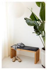 Rib Bench Teak with Black Leather Cushion, B:104