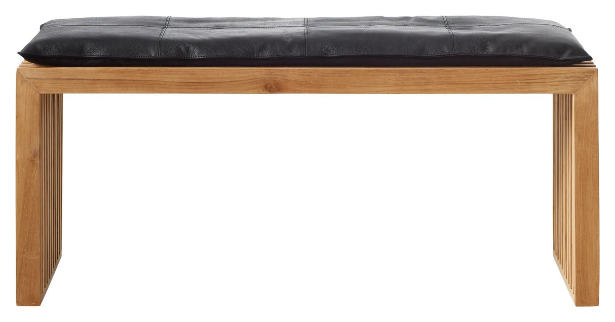 Rib Bench Teak with Black Leather Cushion, B:104