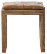 Rib Stool, Teak with Light brown leather cushion, W:45cm