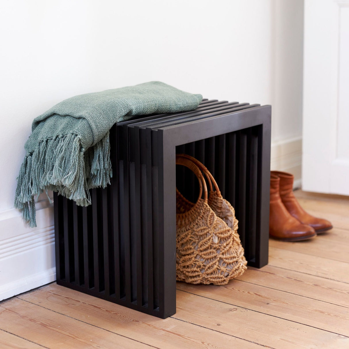 Rib Stool, Matte Black Mahogany, W:45cm