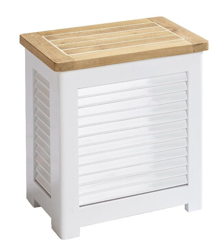 Laundry Basket Small, White, Teak