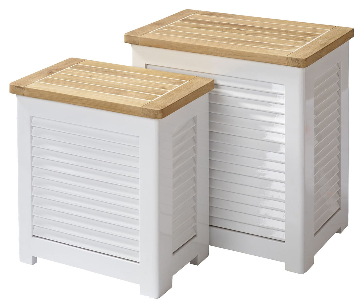 Laundry basket Large, PU White/Teak