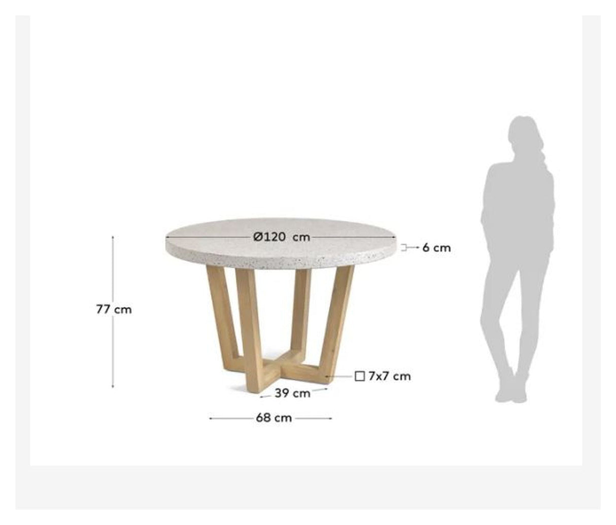 Shanelle Dining Table, Ø120, White Terazzo/Acacie