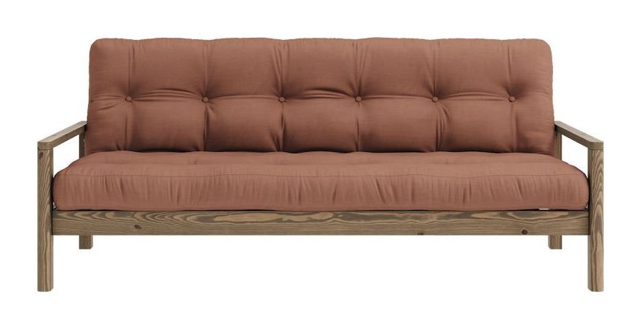 Knob Sofa bed, Brown lacquered pine, Clay Brown