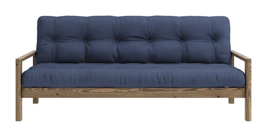 Knob Sofa bed, Brown lacquered pine, Navy