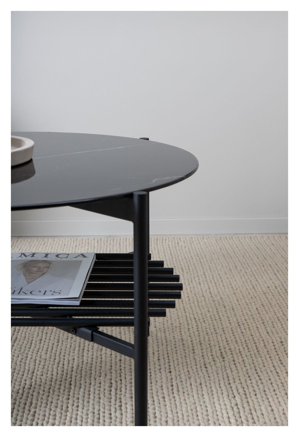 Von Staf Coffee table, Ø80, Black/Black glass with marble look