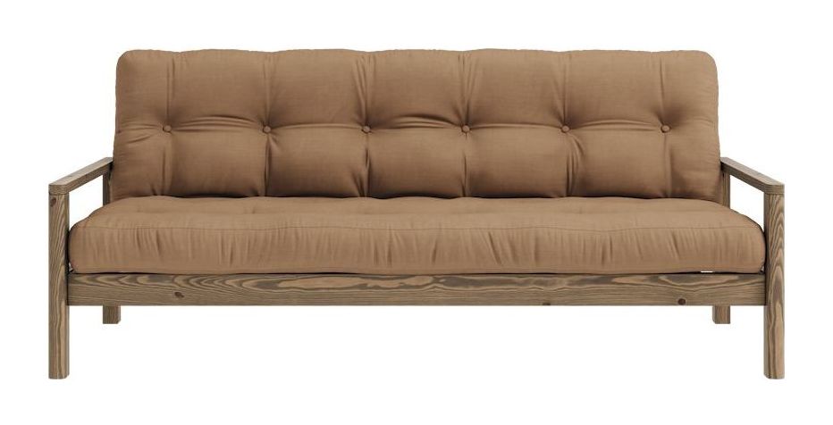 Knob Sofa bed, Brown lacquered pine, Mocca