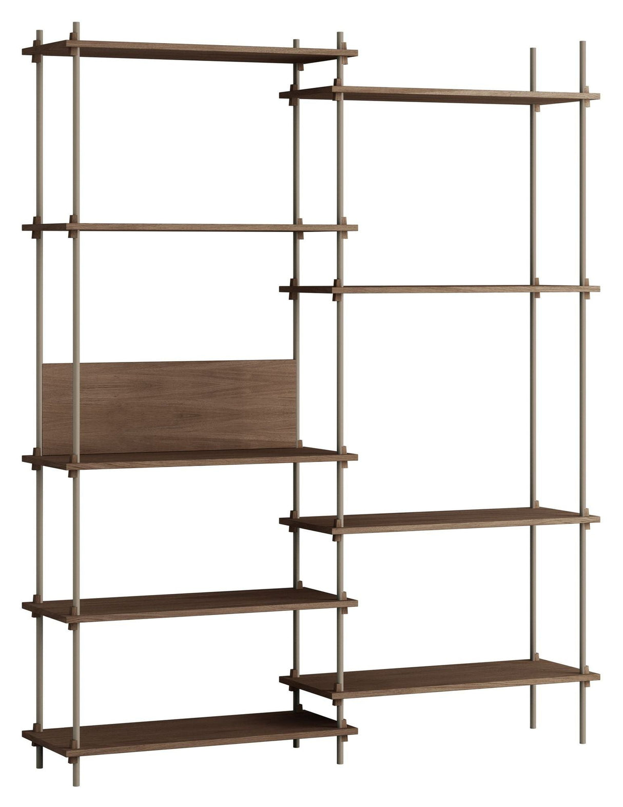 Shelving System, 2 bays, 9 shelves, H:200, Smoked Oak/Gray