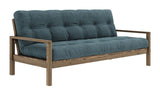 Knob Sofa bed, Brown lacquered pine, Pale Blue velvet