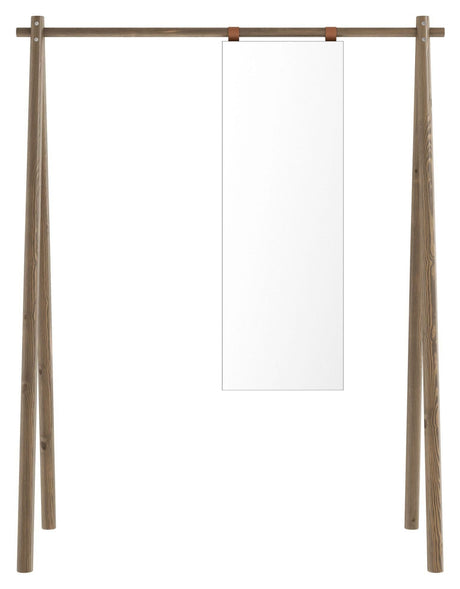 Hongi Clothes rack with mirror, Brown lacquered pine