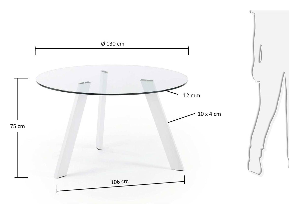 CARIB Dining table, White, Tempered glass, Ø130