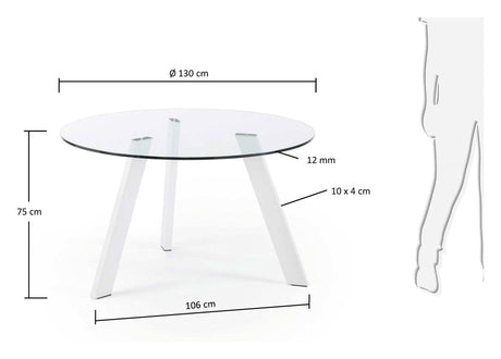 CARIB Dining table, White, Tempered glass, Ø130