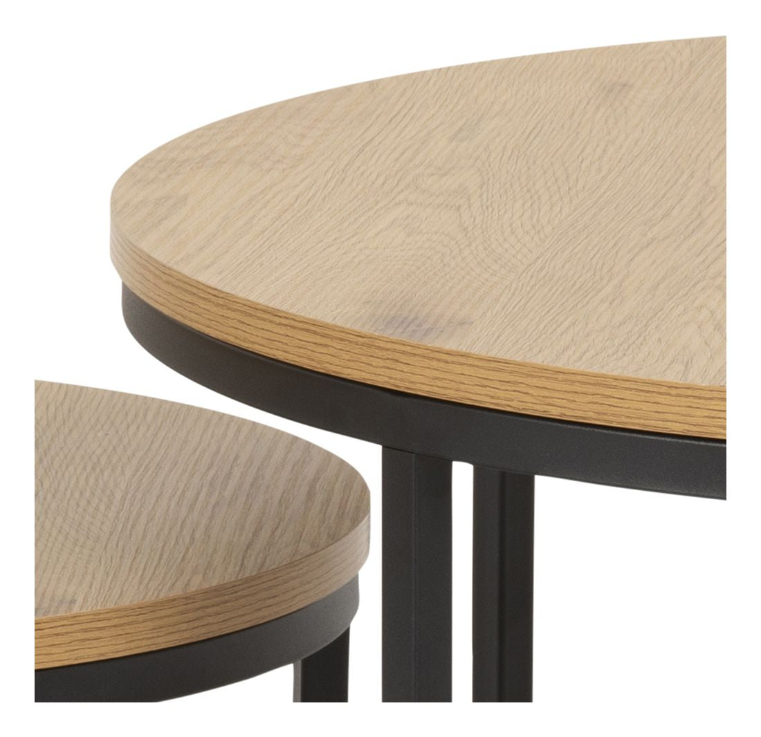 Spiro Coffee Table Set, Ø80/Ø50, Wild Oak Melamine/Black