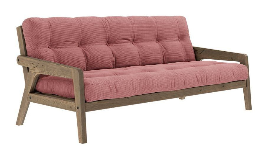 Grab Sofabed, Brown lacquered pine, Sorbet Pink velvet