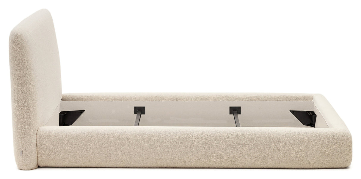 Martina Bed frame with removable cover, Off-White Shearling, For 90x200 mattress