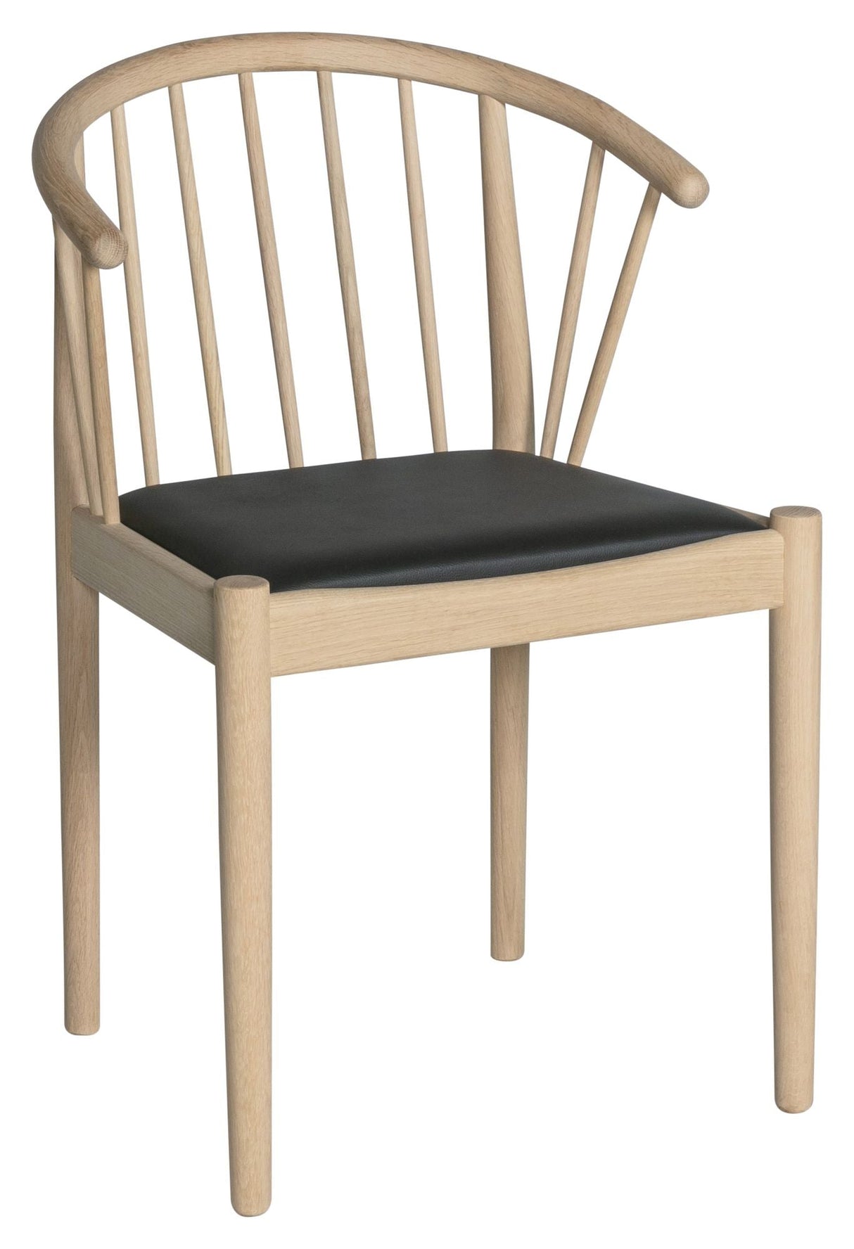 Lindeberg Dining chair with black leather, White oak