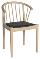 Lindeberg Dining chair with black leather, White oak