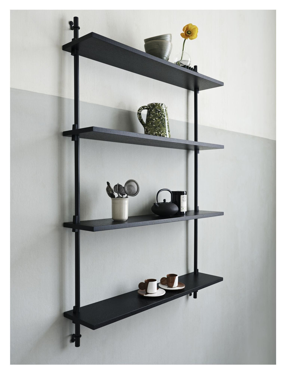 Wall Shelving, 1 bay, 4 shelves, H:115, Black/black