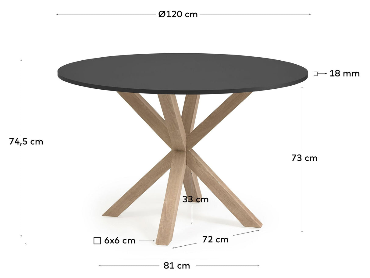 Argo Full Dining Table Ø119, Black Lacquered Top