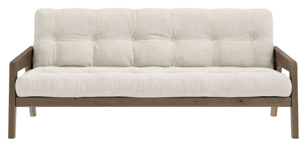 Grab Sofa bed, Brown lacquered pine, Ivory velvet