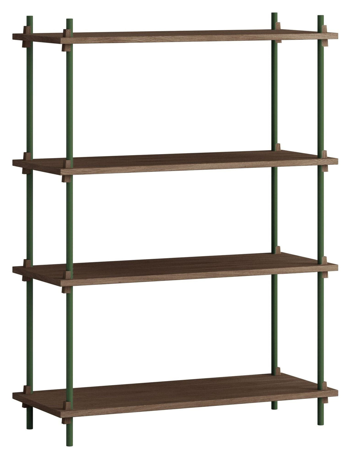 Shelving System, 1 bay, 4 shelves, H:115, Smoked Oak/Green