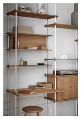 Shelving System with desk and cabinet, 2 bays, 4 shelves, H:200, Oak/White