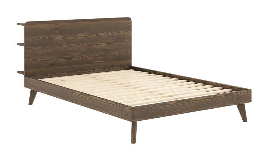 Retreat Bed frame, Brown lacquered pine, 140x200