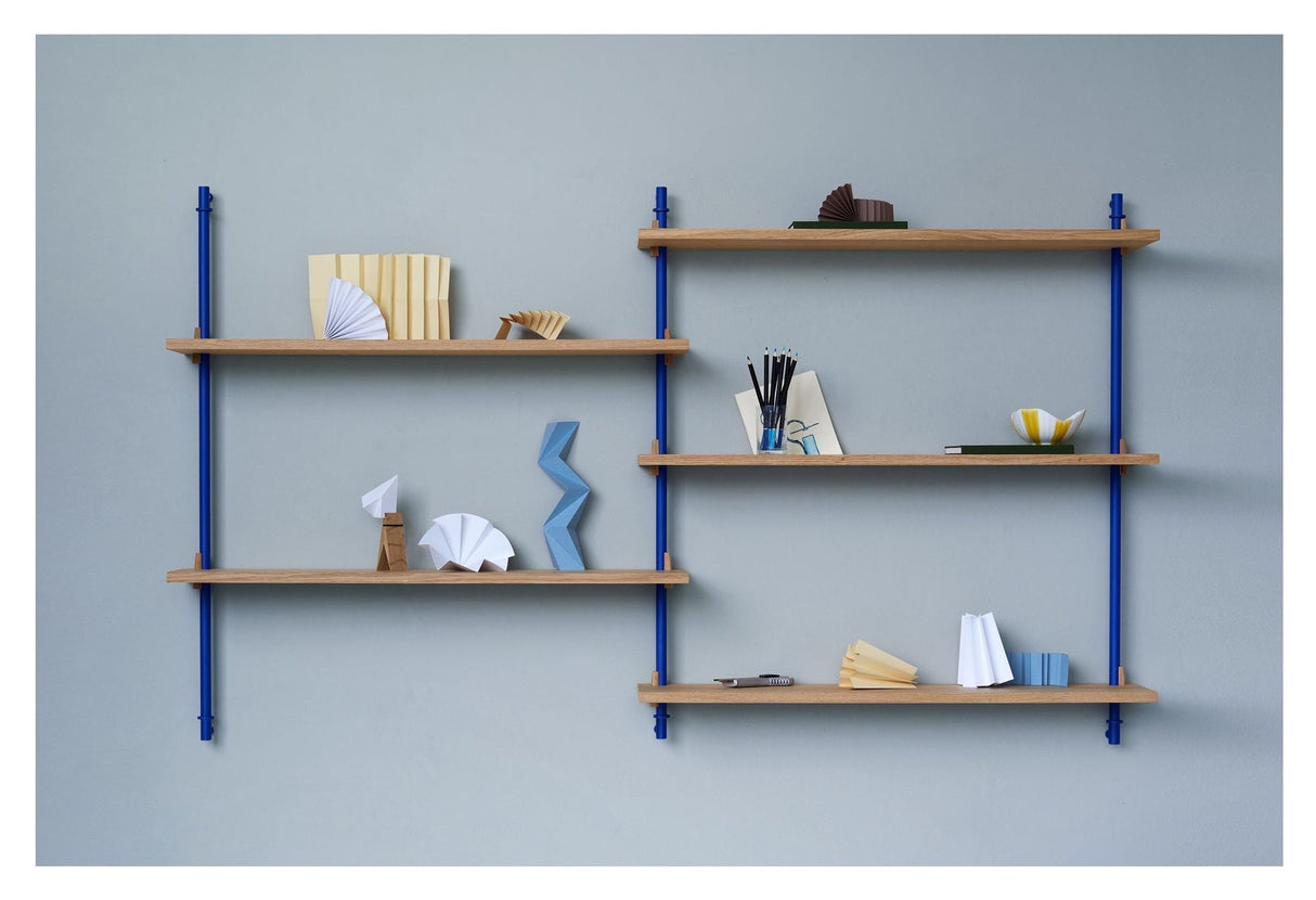 Wall Shelving, 2 bays, 5 shelves, H:85, Oak/Blue