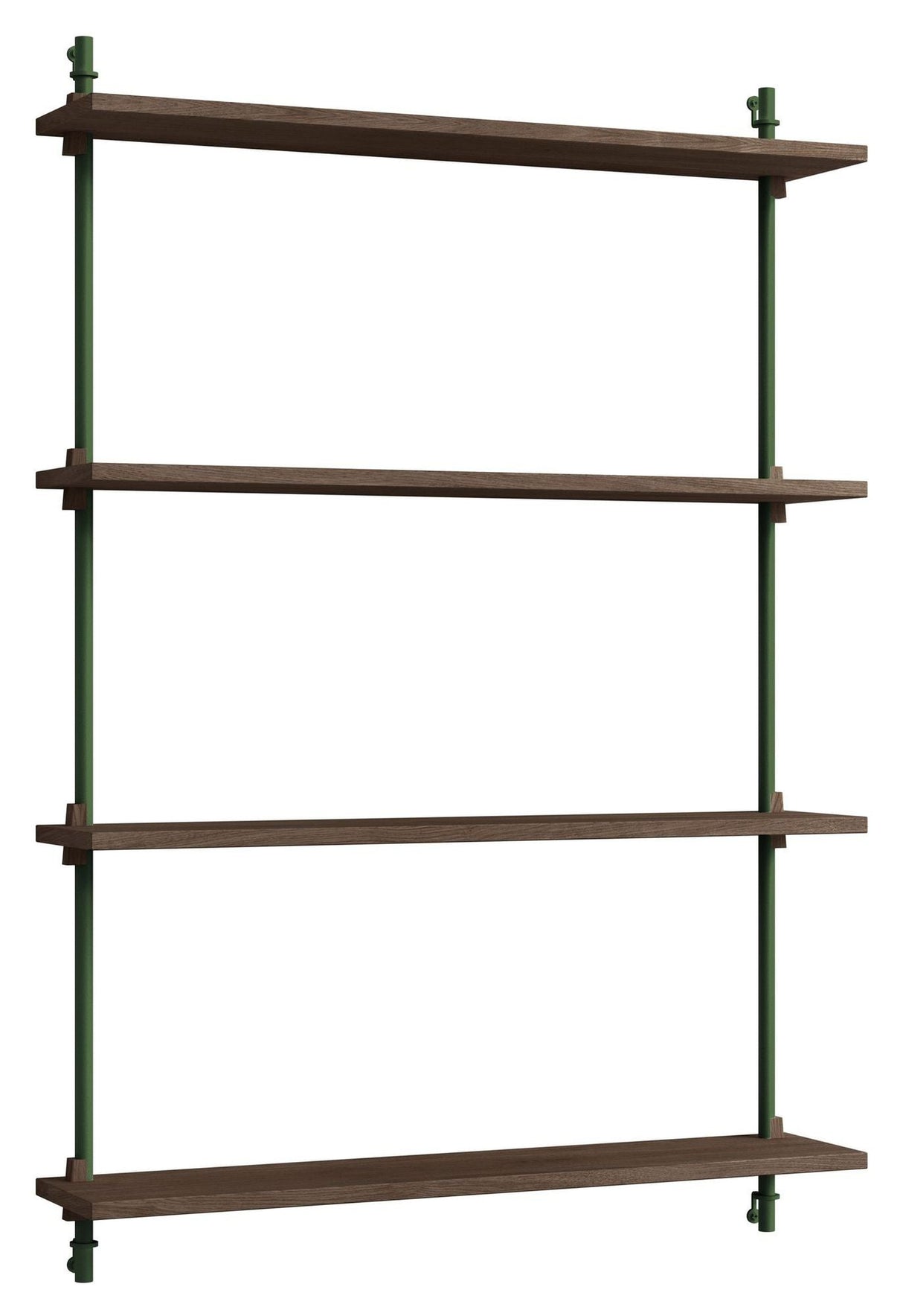 Wall Shelving, 1 bay, 4 shelves, H:115, Smoked Oak/Green