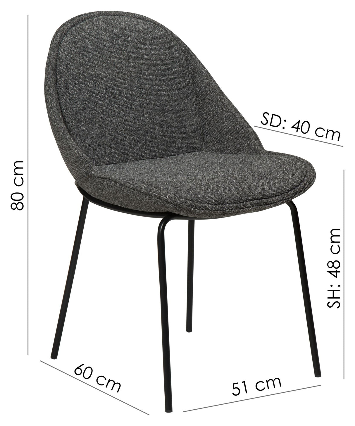 Arch Dining chair, pebble gray bouclé fabric