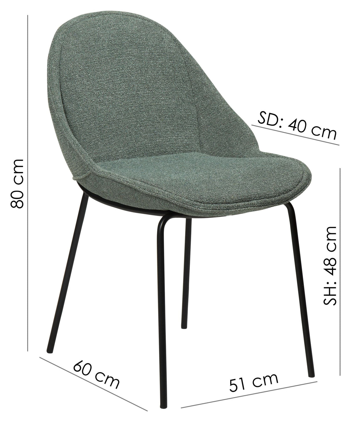 Arch Dining chair, pebble green bouclé fabric