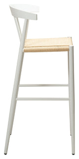 Sava Bar stool, beige paper rope/White frame