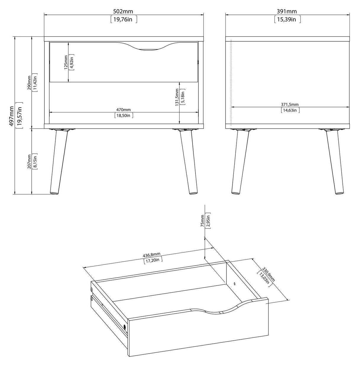 Delta Bedside table w. drawer - Egelook/Mat Black