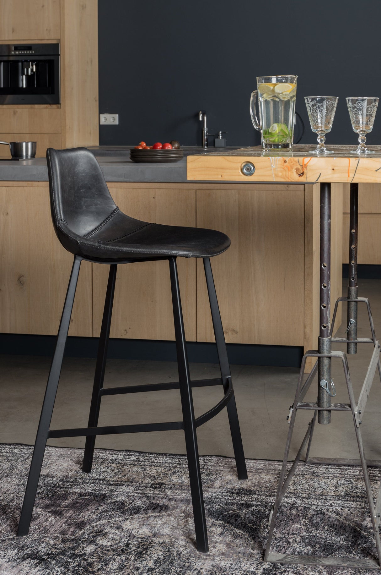 Dutchbone Franky Barstool Black PU Leather