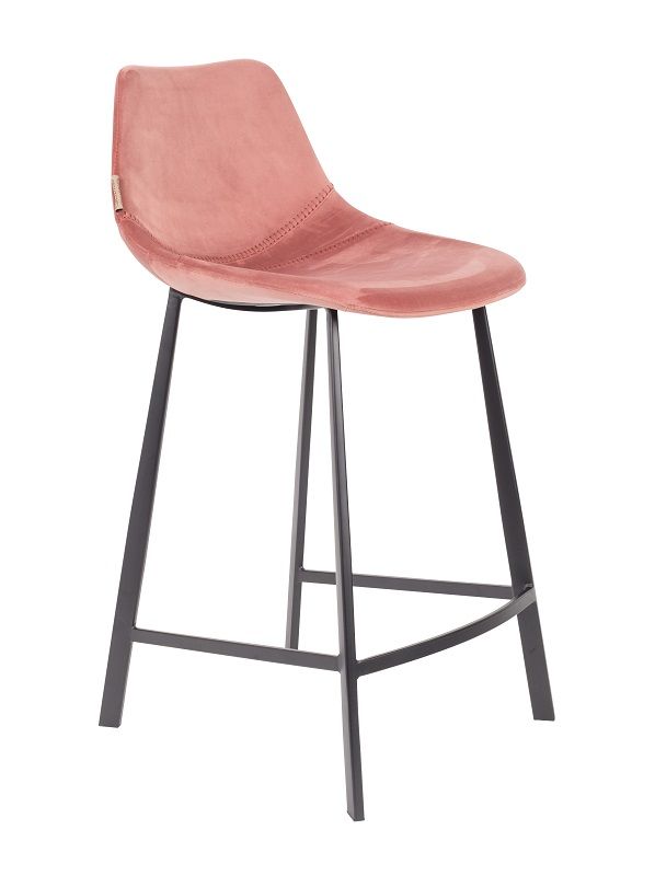 Dutchbone Franky bar stool, Old pink velvet, SH: 65cm