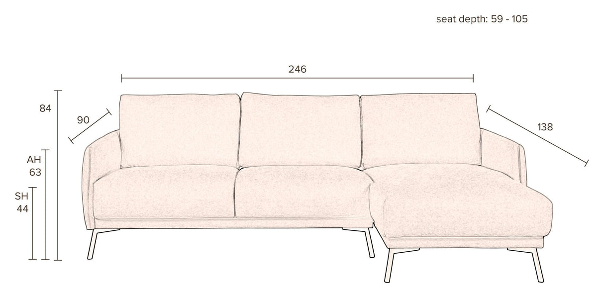 Harper Sofa with right-facing chaise longue, Beige