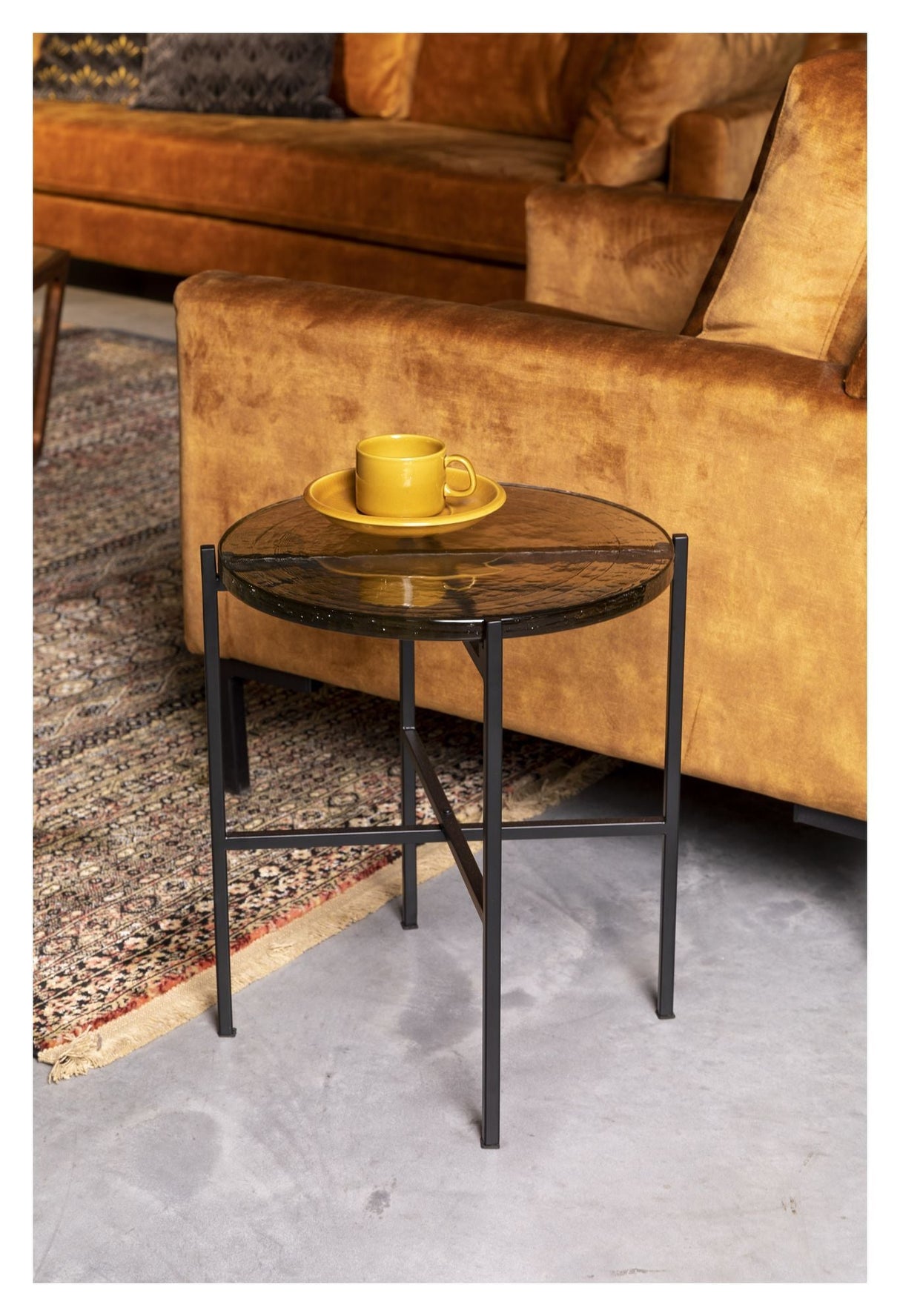 Dutchbone Vidrio Side Table, Black/Glass, Ø40