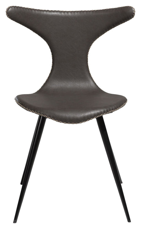 Dolphin Dining chair, vintage gray leatherette/ round black legs