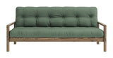 Knob Sofa bed, Brown lacquered pine, Olive Green