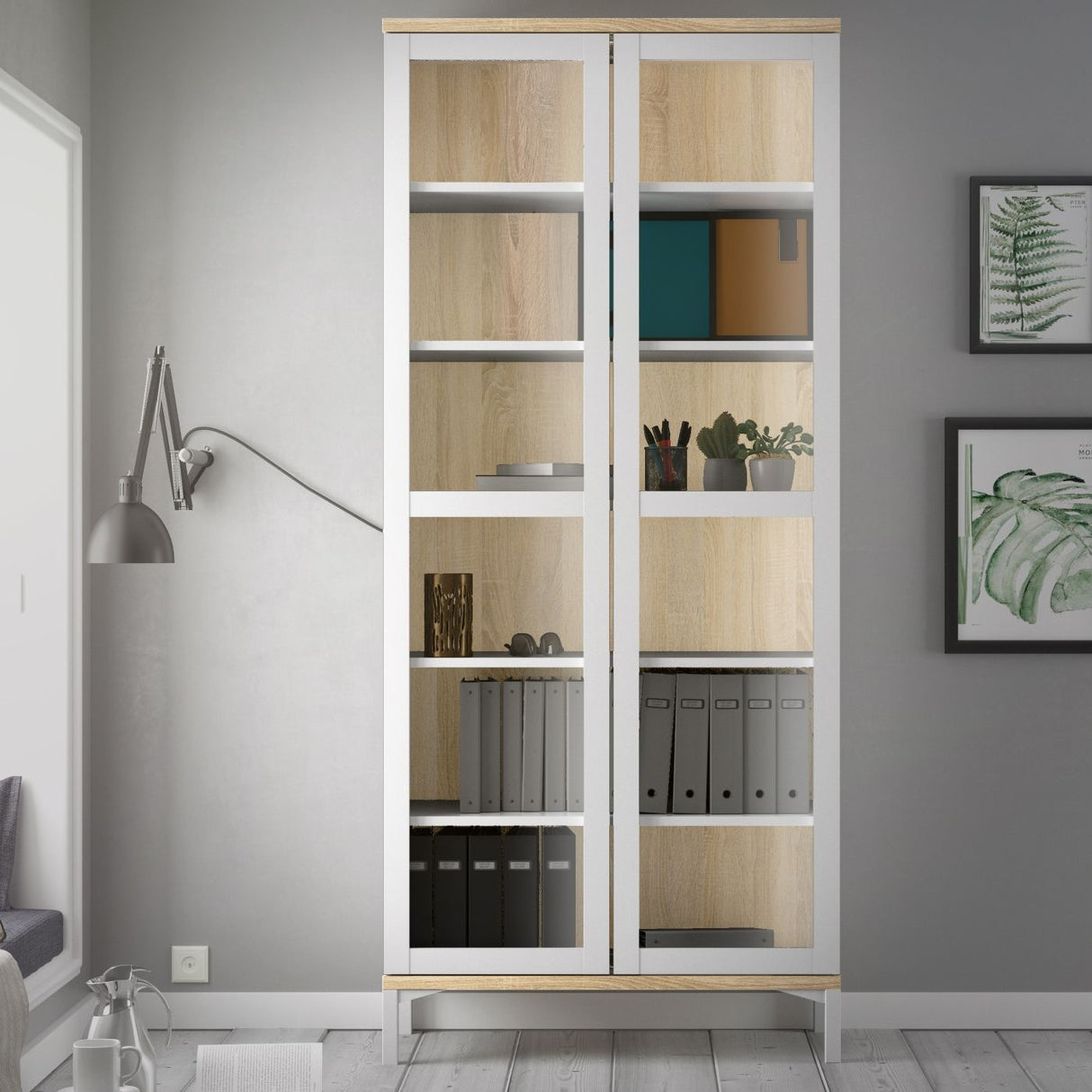 Roomers Vitrine cabinet with 2 doors - White/Oak structure