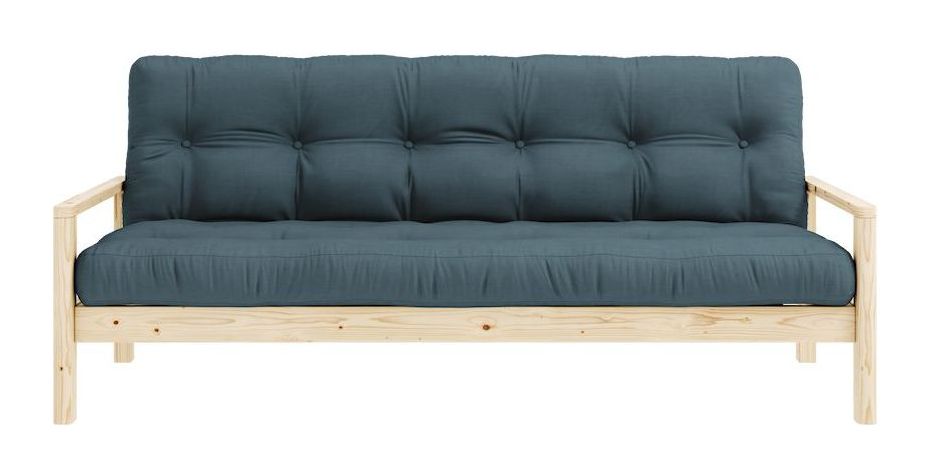 Knob Sofa bed, Lacquered Pine, Petrol Blue