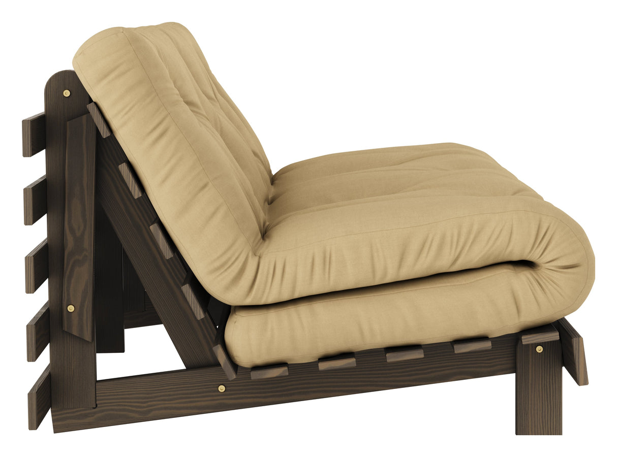 Roots 160 Sofa bed, Brown lacquered pine, Wheat Beige