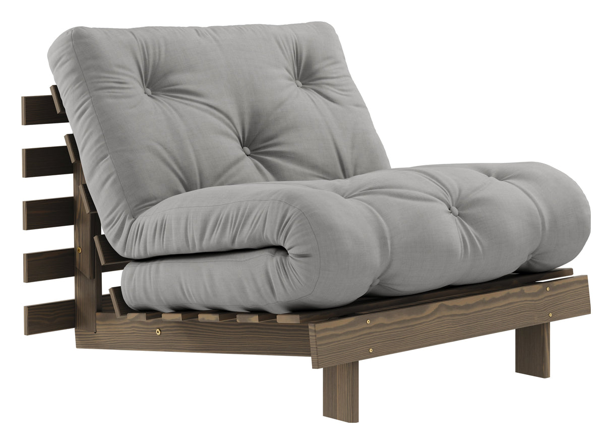 Roots 90 Sofa bed, Brown lacquered pine, Gray