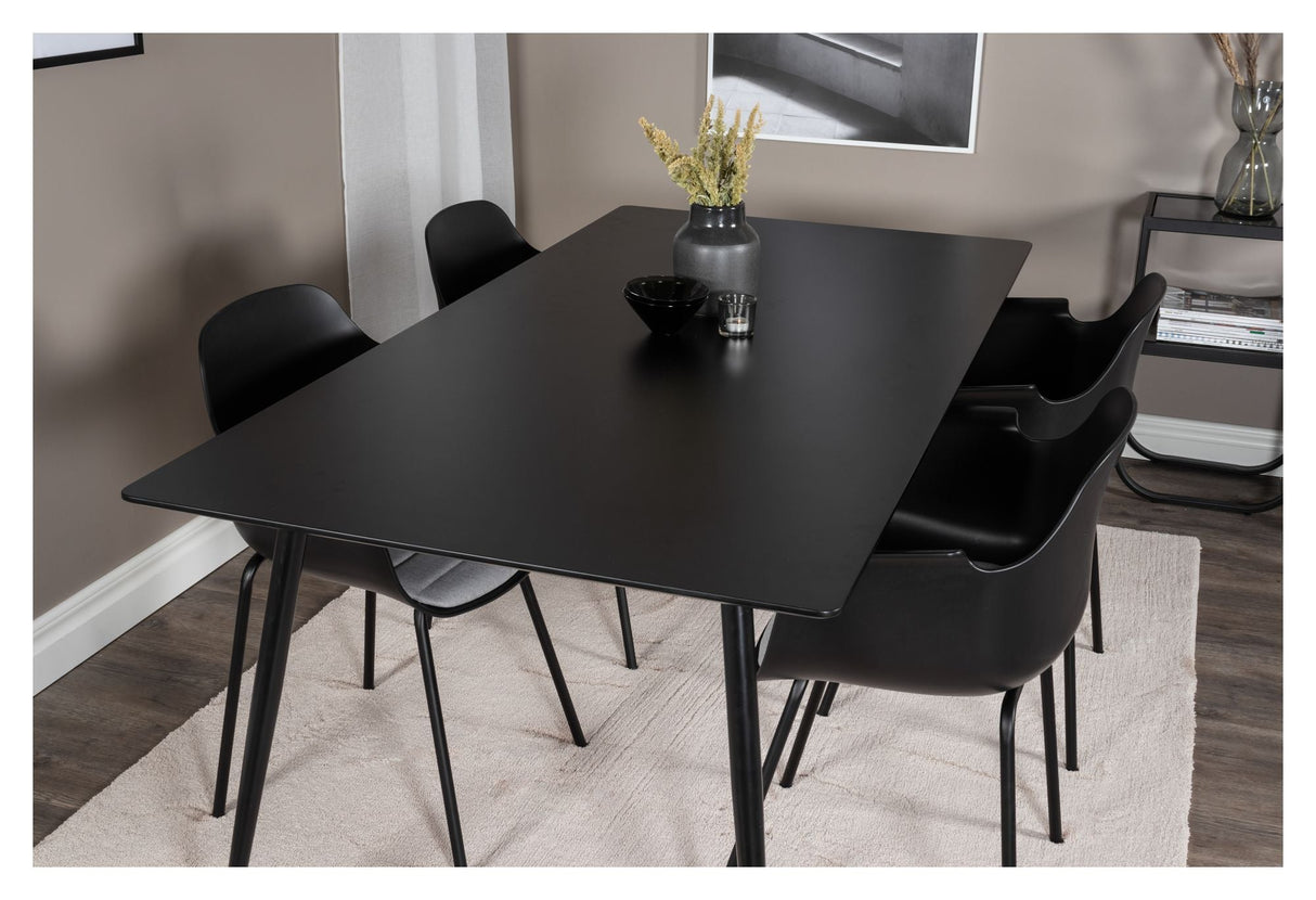 Silar Dining table in black Melamine with 4 Comfort chairs, Black Plastic