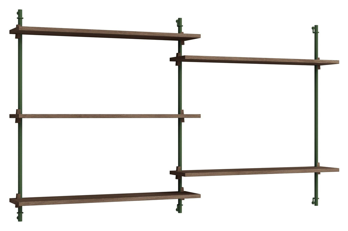 Wall Shelving, 2 bays, 5 shelves, H:85, Smoked Oak/Green