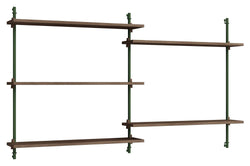 Wall Shelving, 2 bays, 5 shelves, H:85, Smoked Oak/Green