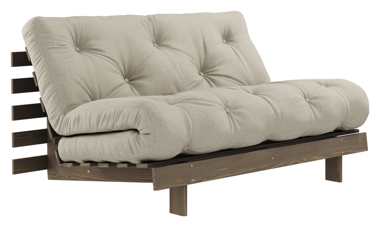 Roots 140 Sofa bed, Brown lacquered pine, Linen