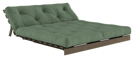 Roots 160 Sofa bed, Brown lacquered pine, Olive Green