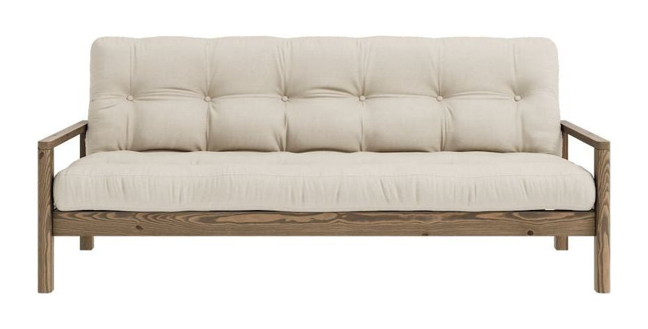 Knob Sofa bed, Brown lacquered pine, Beige