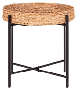 Naro Corner table in metal and water hyacinth, Ø50x48.5